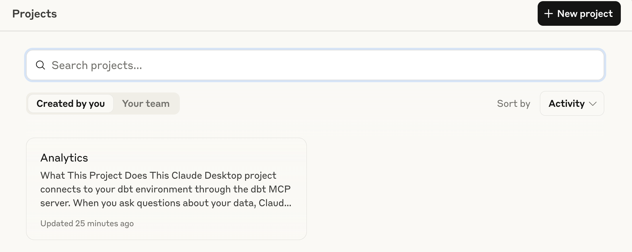 Example Claude Desktop project connected to the dbt MCP server
