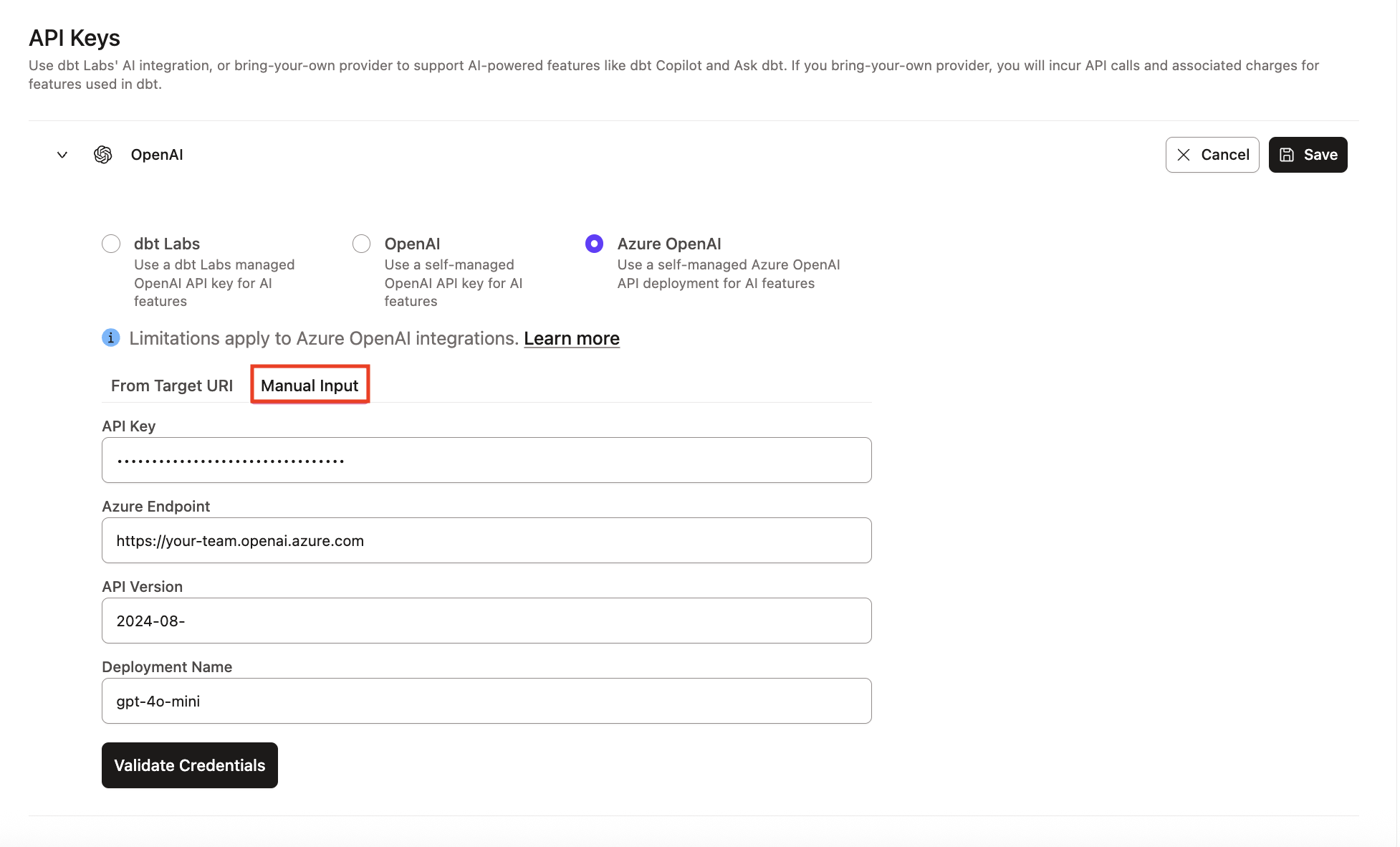 Example of the Azure AI Foundry integration section Example of the Azure AI Foundry integration section